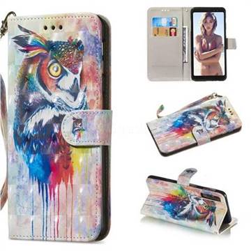 Watercolor Owl 3D Painted Leather Wallet Phone Case for Samsung Galaxy A7 (2018)