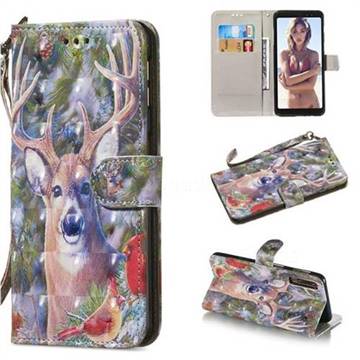 Elk Deer 3D Painted Leather Wallet Phone Case for Samsung Galaxy A7 (2018)
