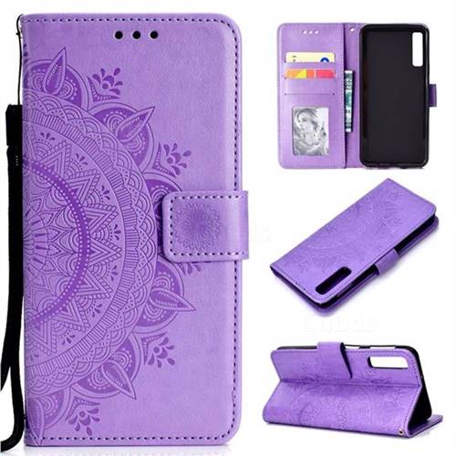 Intricate Embossing Datura Leather Wallet Case for Samsung Galaxy A7 (2018) - Purple