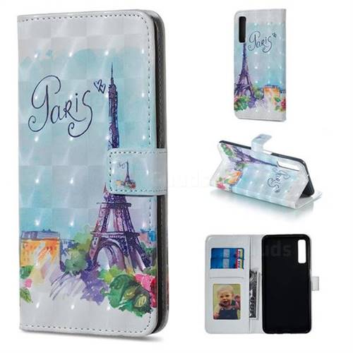 Paris Tower 3D Painted Leather Phone Wallet Case for Samsung Galaxy A7 (2018)