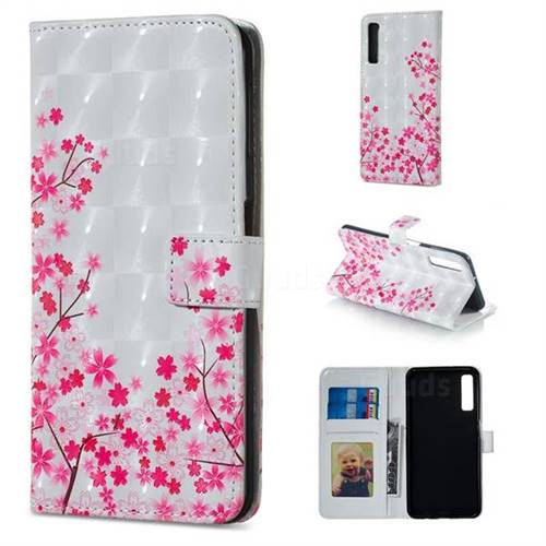 Cherry Blossom 3D Painted Leather Phone Wallet Case for Samsung Galaxy A7 (2018)