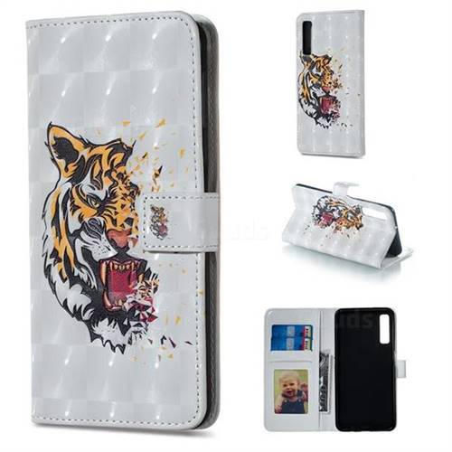 Toothed Tiger 3D Painted Leather Phone Wallet Case for Samsung Galaxy A7 (2018)