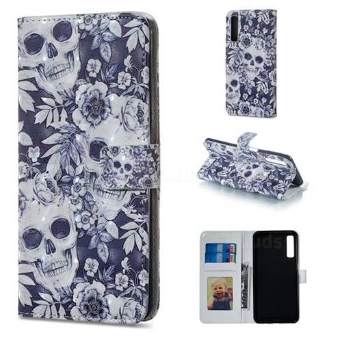 Skull Flower 3D Painted Leather Phone Wallet Case for Samsung Galaxy A7 (2018)