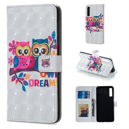 Couple Owl 3D Painted Leather Phone Wallet Case for Samsung Galaxy A7 (2018)