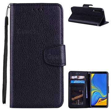 Litchi Pattern PU Leather Wallet Case for Samsung Galaxy A7 (2018) - Black