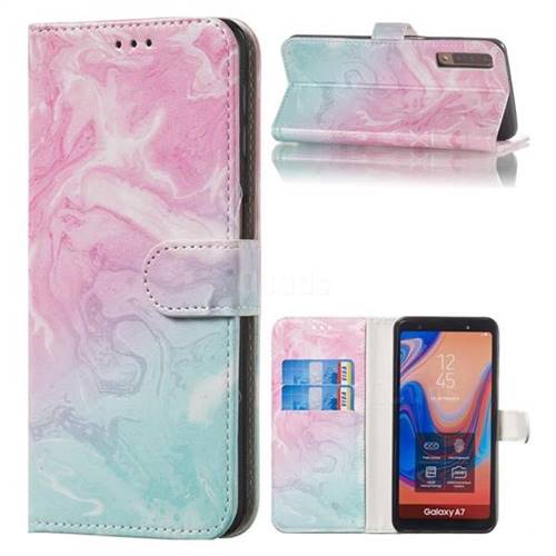 Pink Green Marble PU Leather Wallet Case for Samsung Galaxy A7 (2018) A750