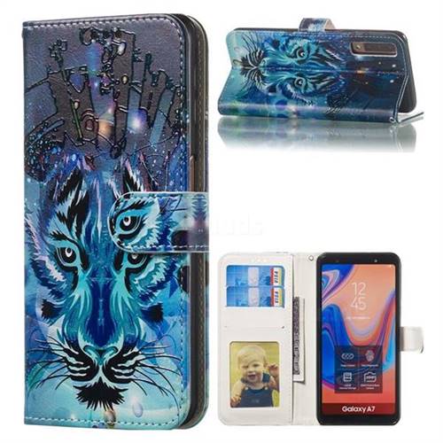 Ice Wolf 3D Relief Oil PU Leather Wallet Case for Samsung Galaxy A7 (2018) A750