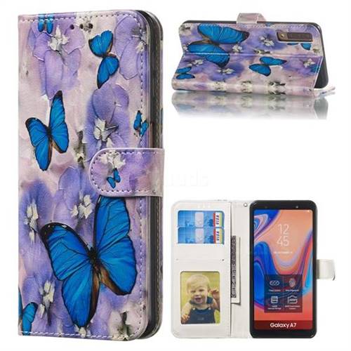 Purple Flowers Butterfly 3D Relief Oil PU Leather Wallet Case for Samsung Galaxy A7 (2018) A750