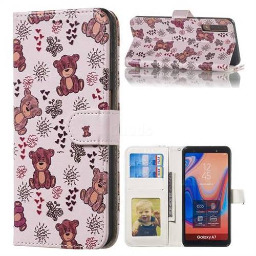 Cute Bear 3D Relief Oil PU Leather Wallet Case for Samsung Galaxy A7 (2018) A750