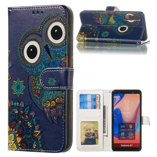 Folk Owl 3D Relief Oil PU Leather Wallet Case for Samsung Galaxy A7 (2018) A750