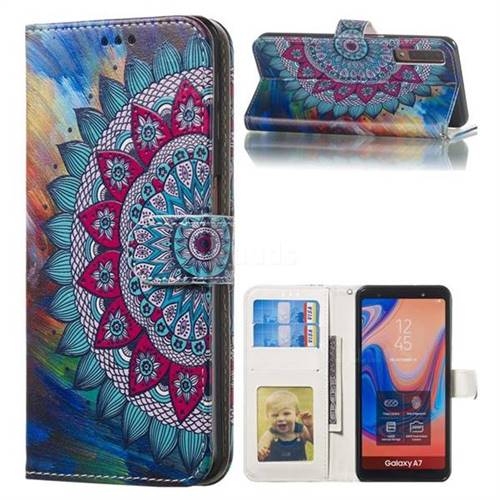 Mandala Flower 3D Relief Oil PU Leather Wallet Case for Samsung Galaxy A7 (2018) A750