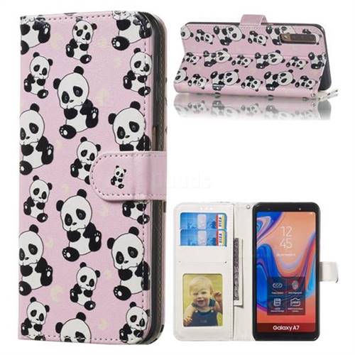 Cute Panda 3D Relief Oil PU Leather Wallet Case for Samsung Galaxy A7 (2018) A750