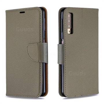 Classic Luxury Litchi Leather Phone Wallet Case for Samsung Galaxy A7 (2018) A750 - Gray