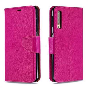 Classic Luxury Litchi Leather Phone Wallet Case for Samsung Galaxy A7 (2018) A750 - Rose