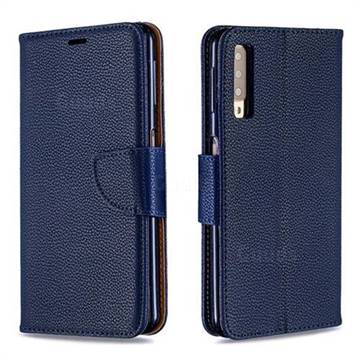 Classic Luxury Litchi Leather Phone Wallet Case for Samsung Galaxy A7 (2018) A750 - Blue