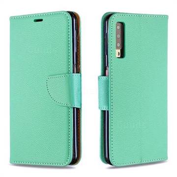 Classic Luxury Litchi Leather Phone Wallet Case for Samsung Galaxy A7 (2018) A750 - Green