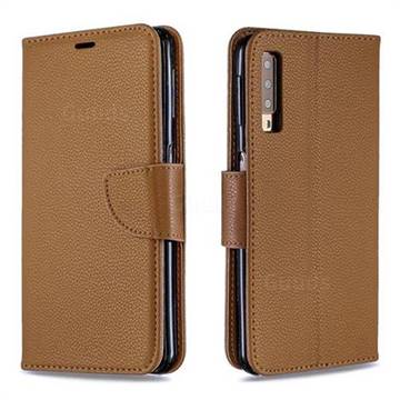 Classic Luxury Litchi Leather Phone Wallet Case for Samsung Galaxy A7 (2018) A750 - Brown
