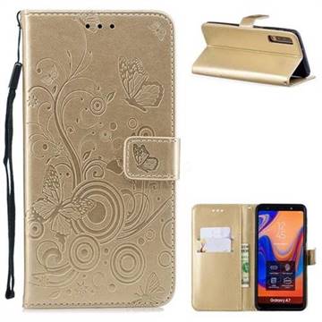 Intricate Embossing Butterfly Circle Leather Wallet Case for Samsung Galaxy A7 (2018) A750 - Champagne