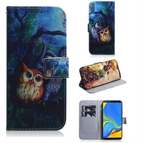 Oil Painting Owl PU Leather Wallet Case for Samsung Galaxy A7 (2018) A750