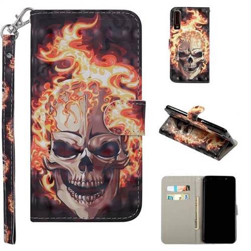Flame Skull 3D Painted Leather Phone Wallet Case Cover for Samsung Galaxy A7 (2018) A750