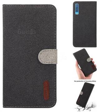 Linen Cloth Pudding Leather Case for Samsung Galaxy A7 (2018) A750 - Black