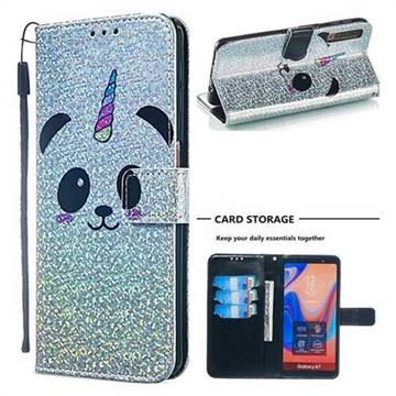 Panda Unicorn Sequins Painted Leather Wallet Case for Samsung Galaxy A7 (2018) A750