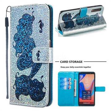 Mermaid Seahorse Sequins Painted Leather Wallet Case for Samsung Galaxy A7 (2018) A750