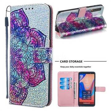 Glutinous Flower Sequins Painted Leather Wallet Case for Samsung Galaxy A7 (2018) A750