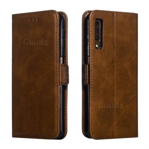 Retro Classic Calf Pattern Leather Wallet Phone Case for Samsung Galaxy A7 (2018) A750 - Brown