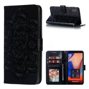 Intricate Embossing Datura Solar Leather Wallet Case for Samsung Galaxy A7 (2018) A750 - Black