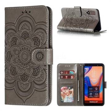 Intricate Embossing Datura Solar Leather Wallet Case for Samsung Galaxy A7 (2018) A750 - Gray