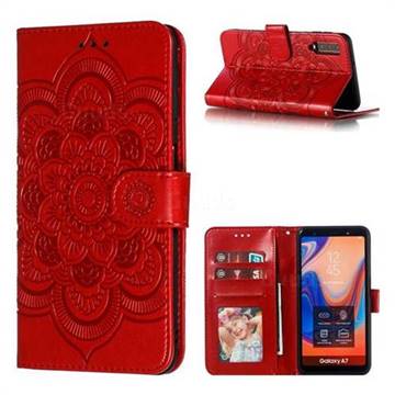 Intricate Embossing Datura Solar Leather Wallet Case for Samsung Galaxy A7 (2018) A750 - Red
