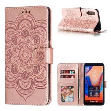 Intricate Embossing Datura Solar Leather Wallet Case for Samsung Galaxy A7 (2018) A750 - Rose Gold
