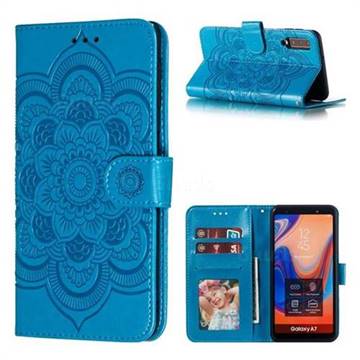 Intricate Embossing Datura Solar Leather Wallet Case for Samsung Galaxy A7 (2018) A750 - Blue