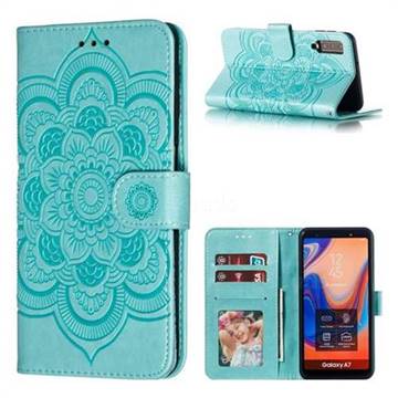 Intricate Embossing Datura Solar Leather Wallet Case for Samsung Galaxy A7 (2018) A750 - Green