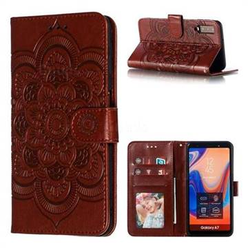 Intricate Embossing Datura Solar Leather Wallet Case for Samsung Galaxy A7 (2018) A750 - Brown