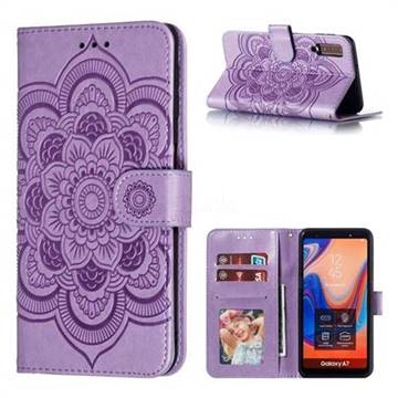 Intricate Embossing Datura Solar Leather Wallet Case for Samsung Galaxy A7 (2018) A750 - Purple