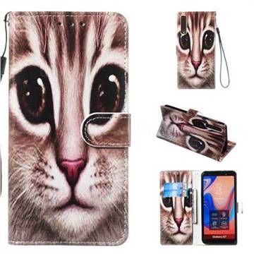 Coffe Cat Smooth Leather Phone Wallet Case for Samsung Galaxy A7 (2018) A750