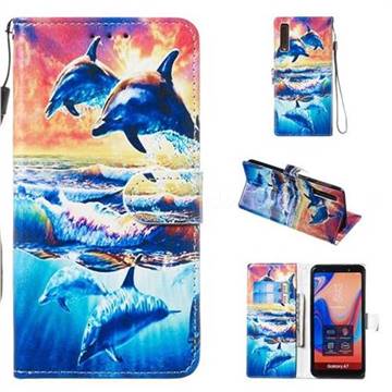 Couple Dolphin Smooth Leather Phone Wallet Case for Samsung Galaxy A7 (2018) A750