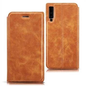 Ultra Slim Retro Simple Magnetic Sucking Leather Flip Cover for Samsung Galaxy A7 (2018) A750 - Brown