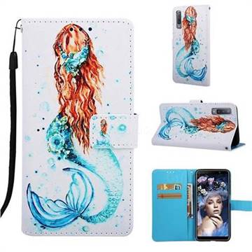Mermaid Matte Leather Wallet Phone Case for Samsung Galaxy A7 (2018) A750