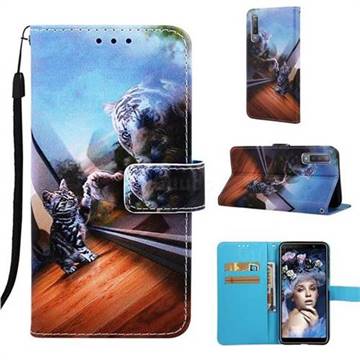 Mirror Cat Matte Leather Wallet Phone Case for Samsung Galaxy A7 (2018) A750