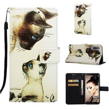 Cat Confrontation Matte Leather Wallet Phone Case for Samsung Galaxy A7 (2018) A750