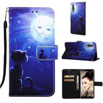 Cat and Moon Matte Leather Wallet Phone Case for Samsung Galaxy A7 (2018) A750