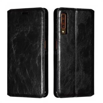 Retro Slim Magnetic Crazy Horse PU Leather Wallet Case for Samsung Galaxy A7 (2018) A750 - Black