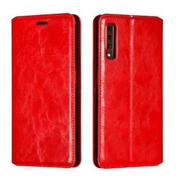Retro Slim Magnetic Crazy Horse PU Leather Wallet Case for Samsung Galaxy A7 (2018) A750 - Red