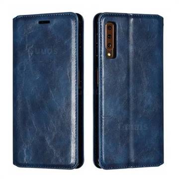 Retro Slim Magnetic Crazy Horse PU Leather Wallet Case for Samsung Galaxy A7 (2018) A750 - Blue