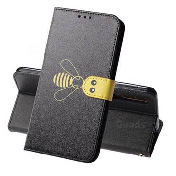 Silk Texture Bee Pattern Leather Phone Case for Samsung Galaxy A7 (2018) A750 - Black