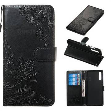 Intricate Embossing Lotus Mandala Flower Leather Wallet Case for Samsung Galaxy A7 (2018) A750 - Black
