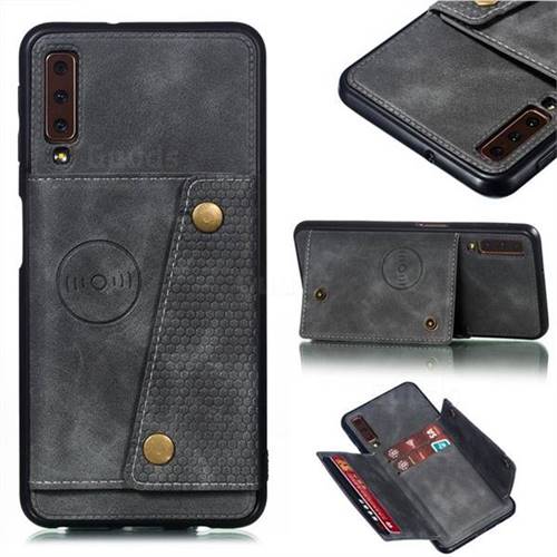 Retro Multifunction Card Slots Stand Leather Coated Phone Back Cover for Samsung Galaxy A7 (2018) A750 - Gray